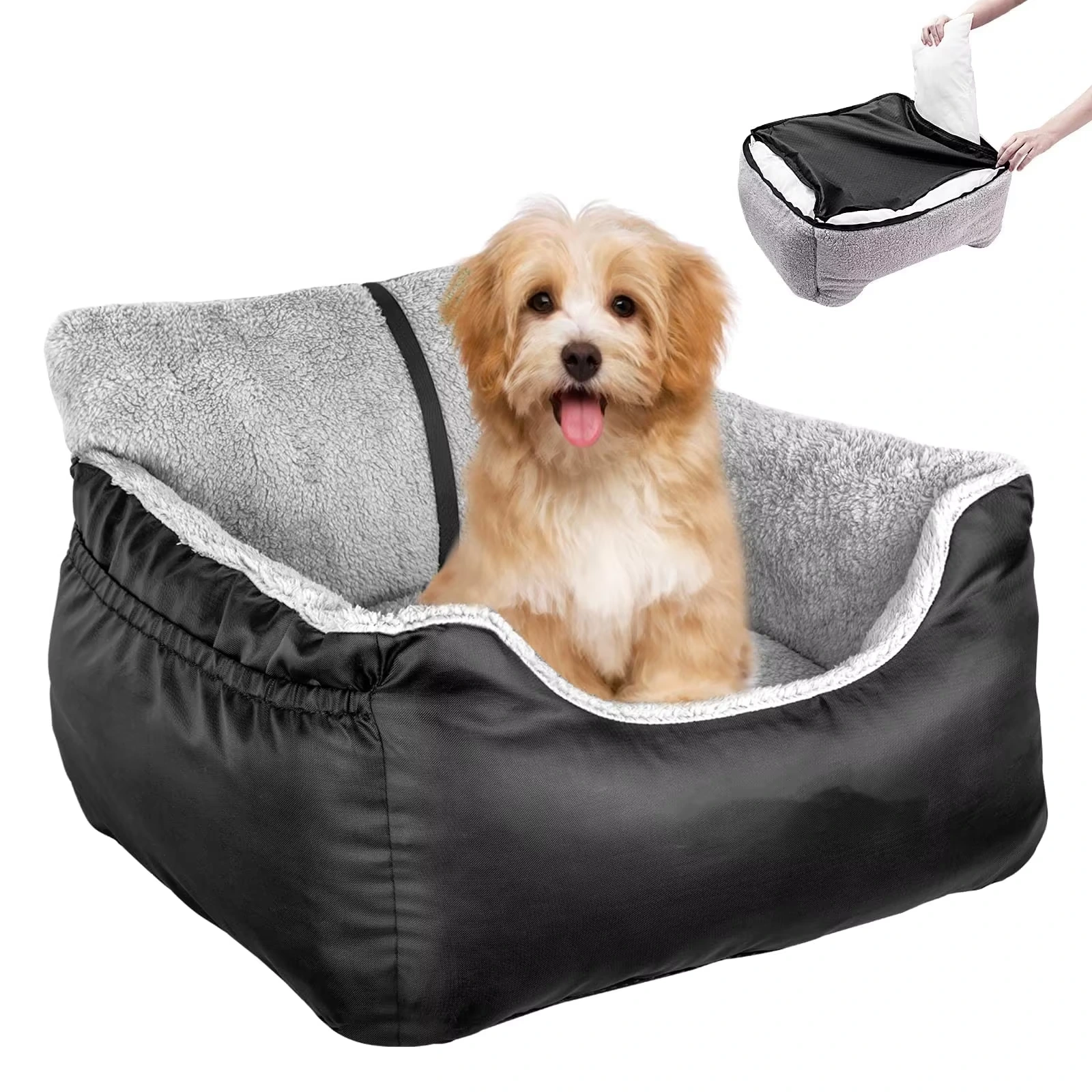 Fashionable Waterproof Dog Car Seat for Small Dogs Soft Dog Car Seat Booster with Storage Pet Car Travel Carrier Bed 1