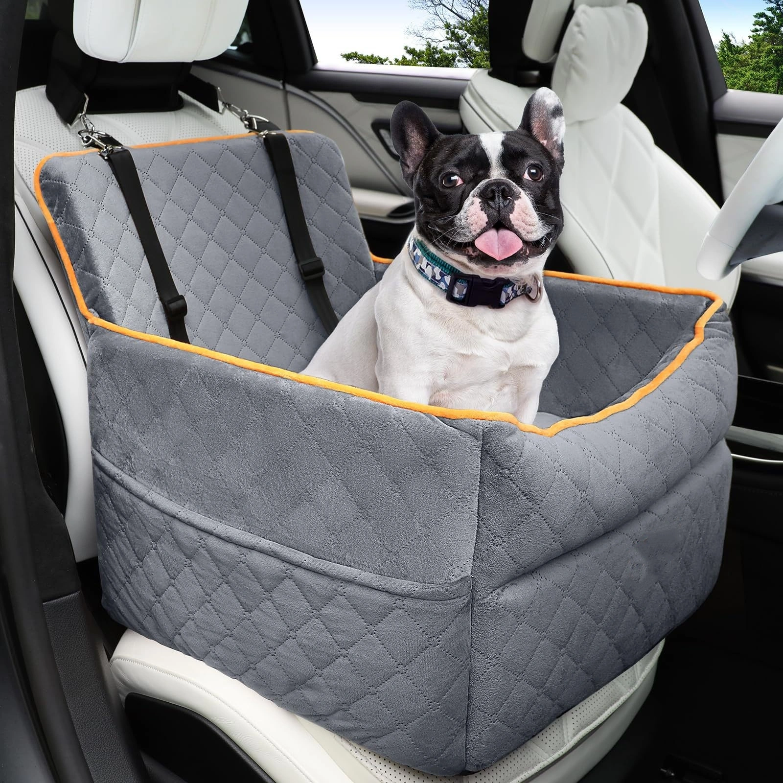 Memory Foam Pet Car Booster Seats with Thick Cushion for Small Medium Dog Detachable Washable Dog Travel Bed 1