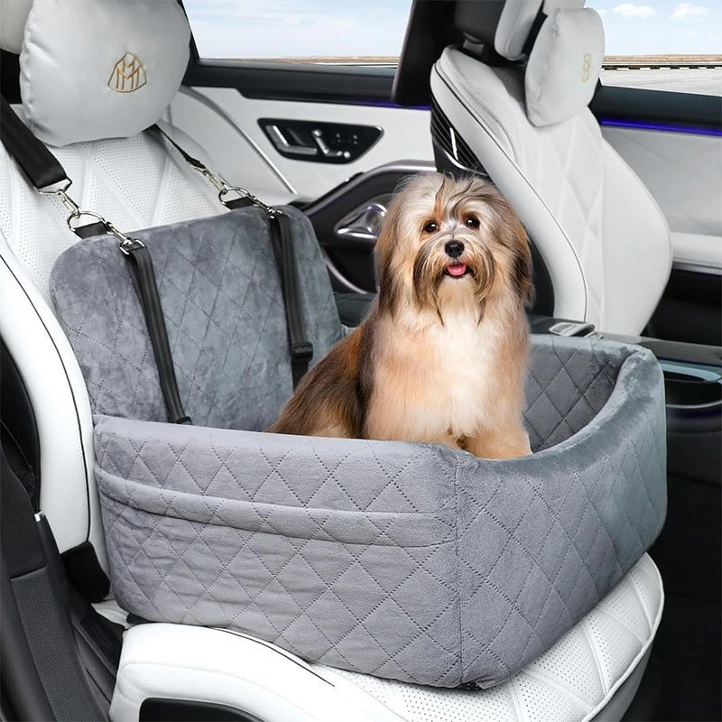 Black Quilted Pet Car Seat with Safety Straps Soft Velvet Dog Cat Booster Seat for Travel 1