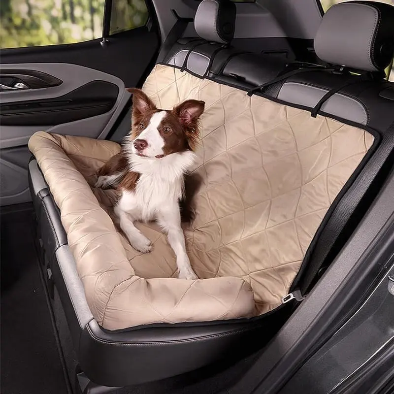 Oxford Quilting Waterproof Dog Car Booster Seat Bed with Non-slip Bottom Comfortable Pet Travel Carrier Backseat Cover 1