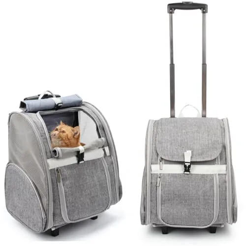 Sac de transport à roulettes pour animaux de compagnie, sac à dos pour chien avec roulettes, sac de voyage pour chats et chiots avec roulettes, chariot pour chien 1