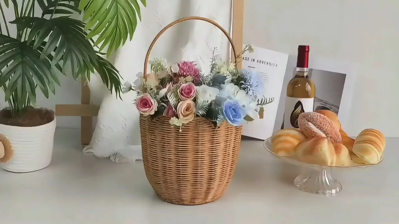 Petal shape hand rattan storage basket 1