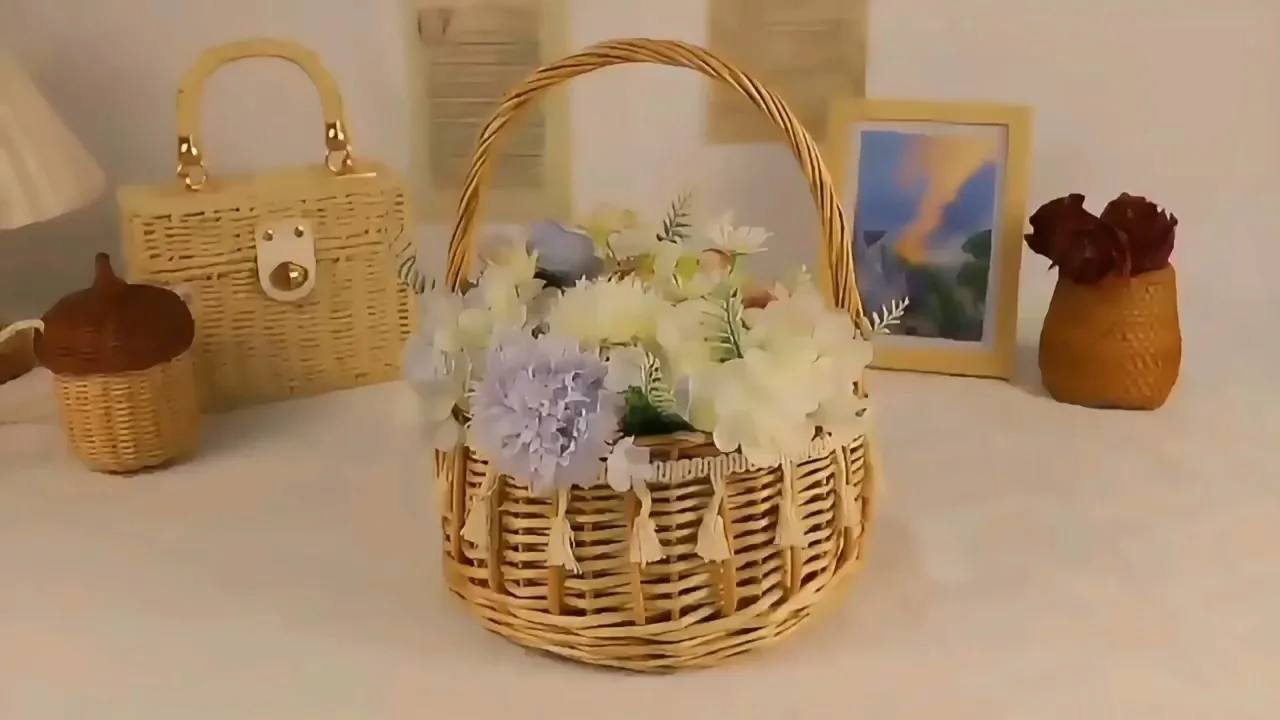 Basket Gem  hand willow arranging flowers Basket wedding outdoors flower Basket with laces decoration 1