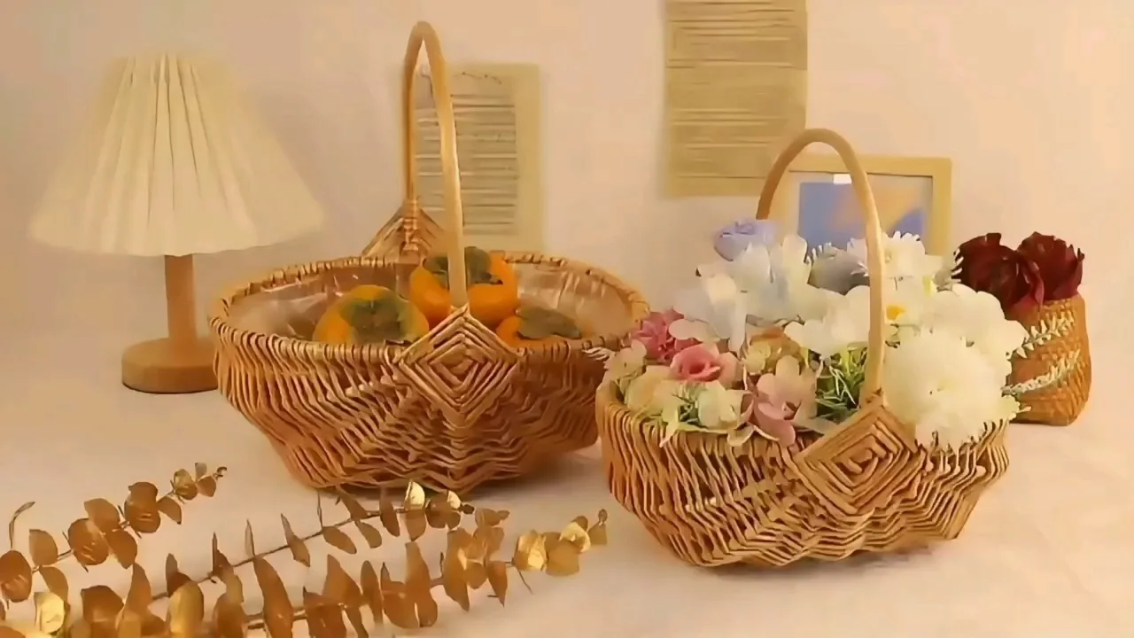 Pastoral style hand outdoors willow flower Basket with lining design   Basket Gem 1