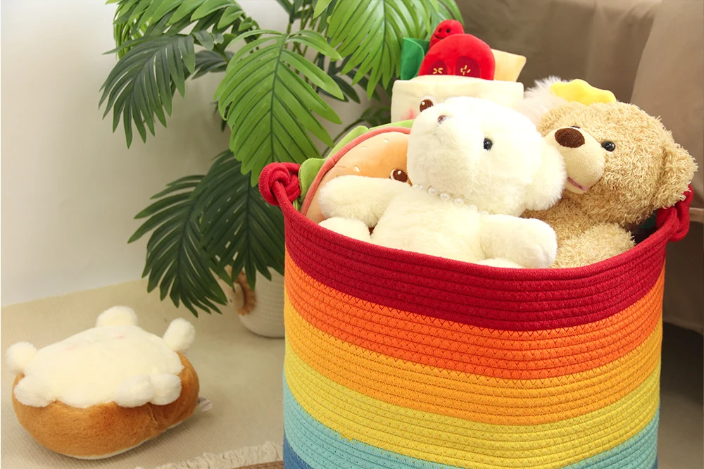 Basket Gem rainbow colors cotton rope weaving  laundry Basket bedroom dirty clothes basket 1