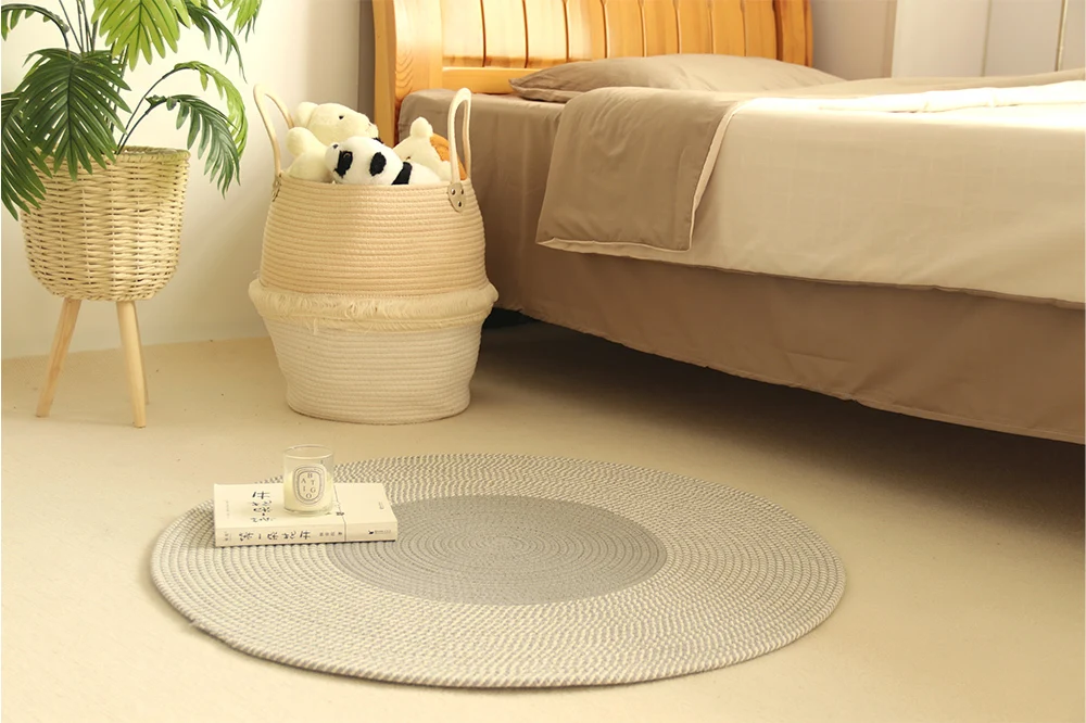Round shape fashion cotton rope rug with various sizes and two matching colors 1