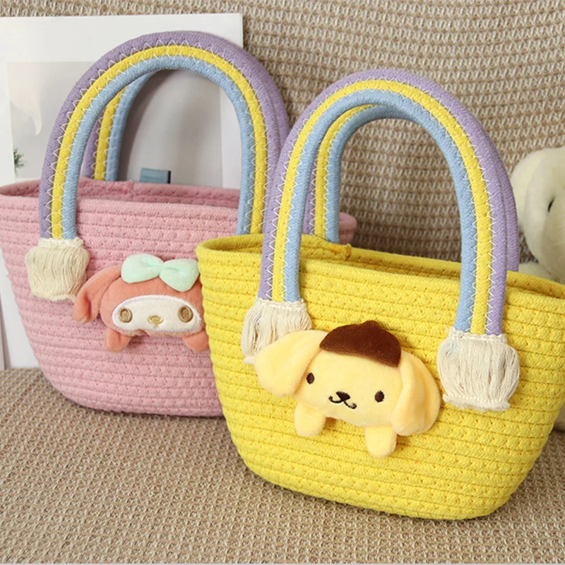 Basket Gem  hand children cotton rope kids handbags  with animals shapes various colors  festival gift 1