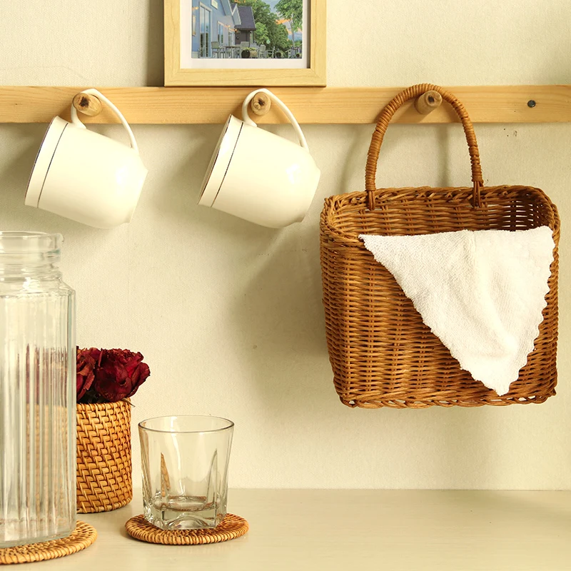 Classical style wall rattan storage basket with handle design Customizable -Basket Gem 1