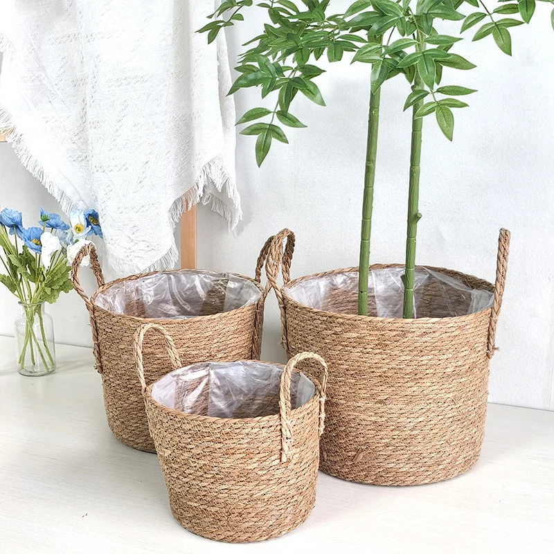 Large size natural straw plant pot storage basket 1