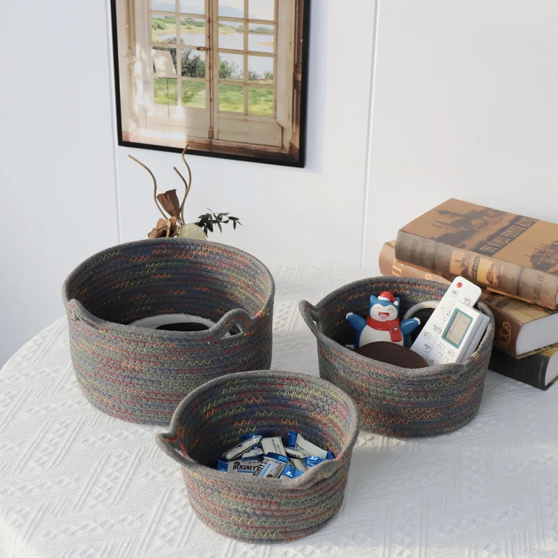 Bord du panier en corde de coton avec double oreille de chat, différentes tailles, design sans couverture. 1