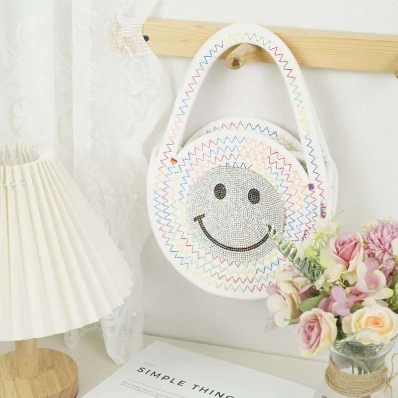 Cotton Rope Bag  handbag  fashion,all-match and personalized one-shoulder smiling face bag 1