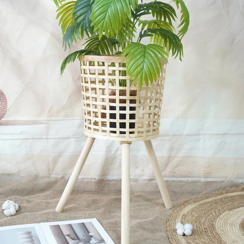 Träkorg korg golvtyp korg kropp ihålig design korg kant förstärkning design 1