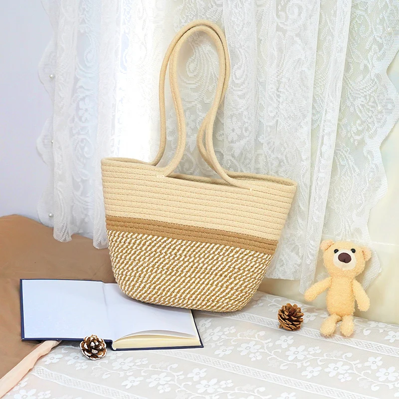 Cotton Rope Bag   Cotton female bag with large capacity  tott one-shoulder underarm bag 1