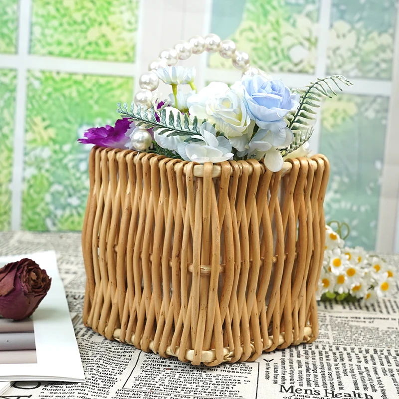 Willow bag   square shape design   single pearls handle  Inner cotton drawing bag design 1