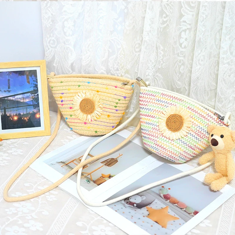 Katoenen touw tas bloem cross-body vrouwelijke tas lieve dame mooie geweven tas emmer tas 1