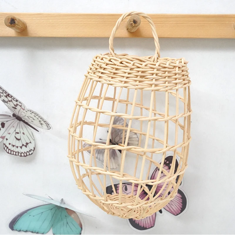 Cestino da parete in rattan con design intagliato aperto, due misure, con manico a forma curva rotonda, cestino da parete in rattan intrecciato multiuso 1
