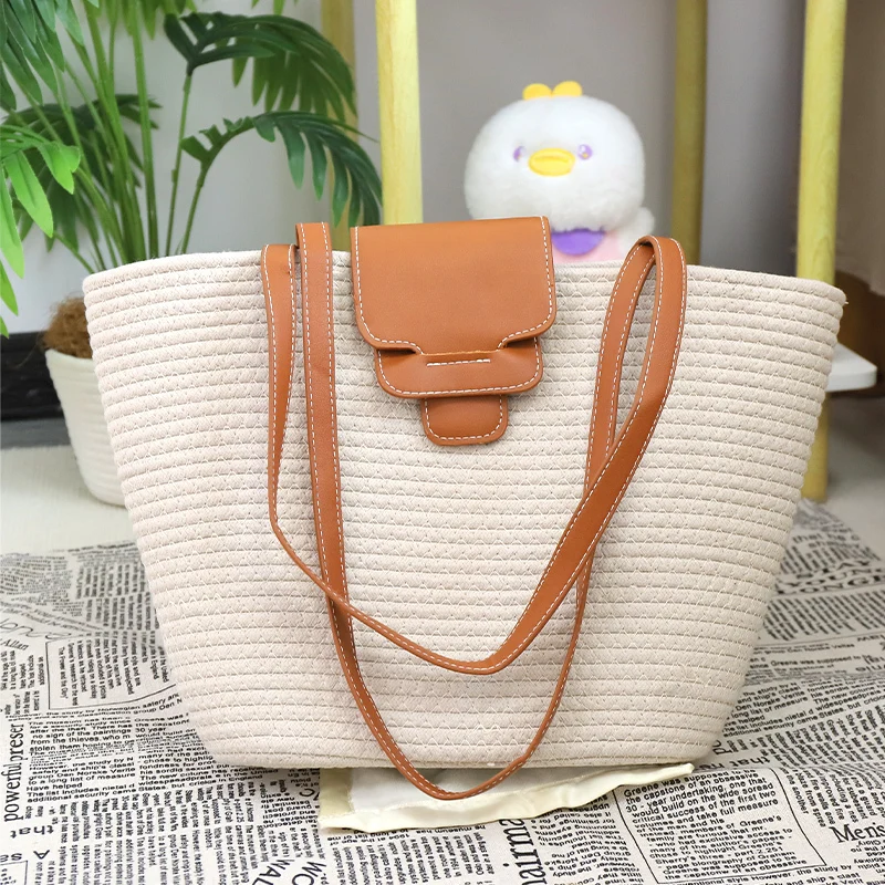 Cotton Rope Bag Women's large capacity versatile handbag Cotton rope woven fashionable commuter handbag 1