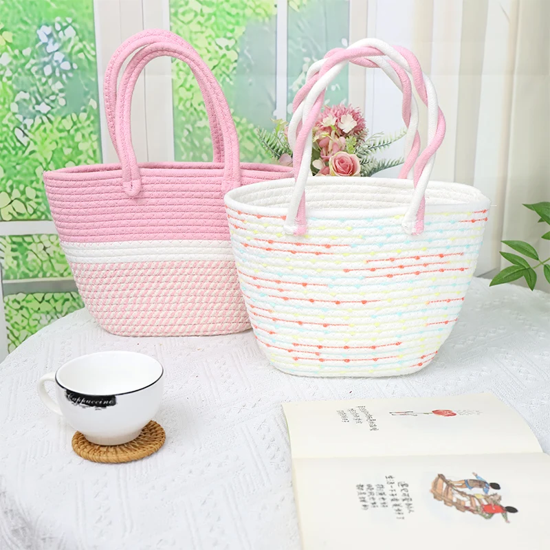 Cotton crochet bag  various colors  cotton double handle design   relaxing and all-match bag 1