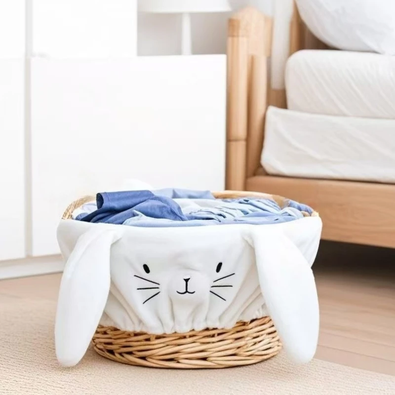 Mignon Cartoon Rabbit Shape Willow Storage Paniers avec doublure adapté au rangement de la chambre des enfants 1