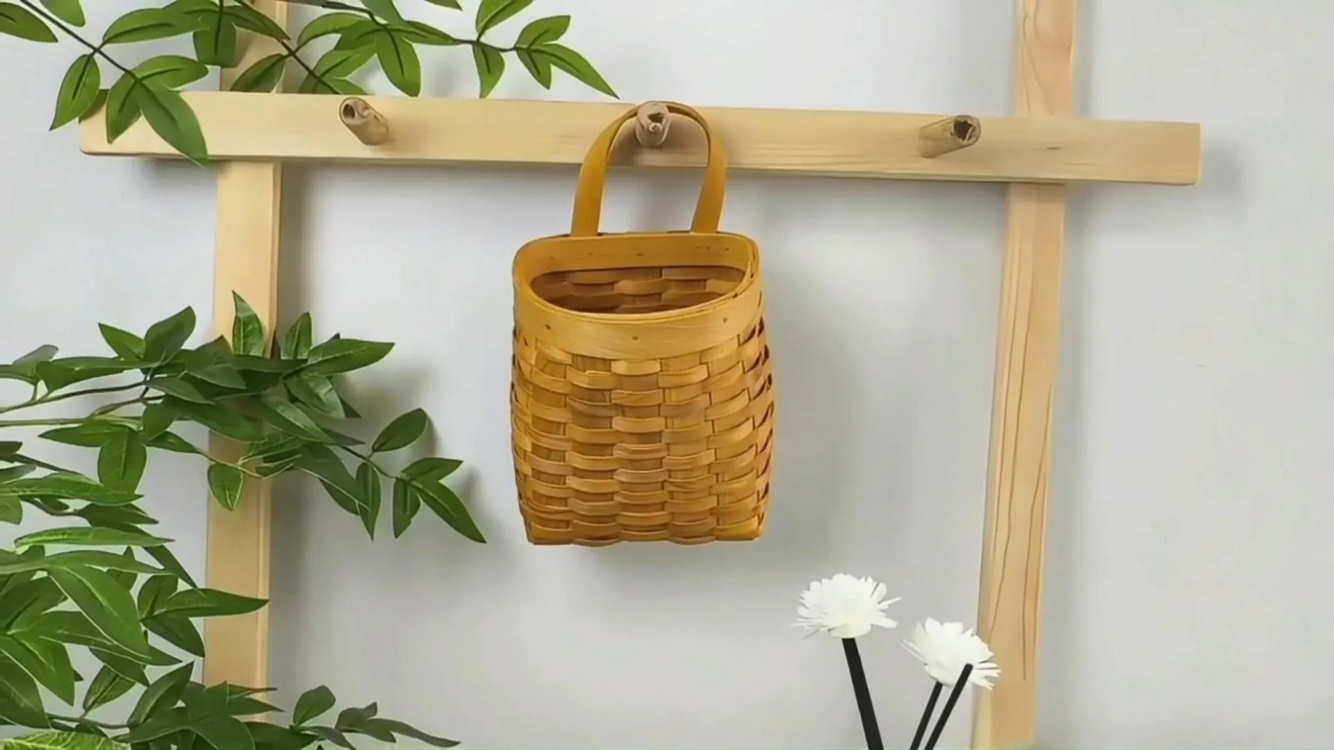 Burly wood color Wooden Wall storage Basket 1