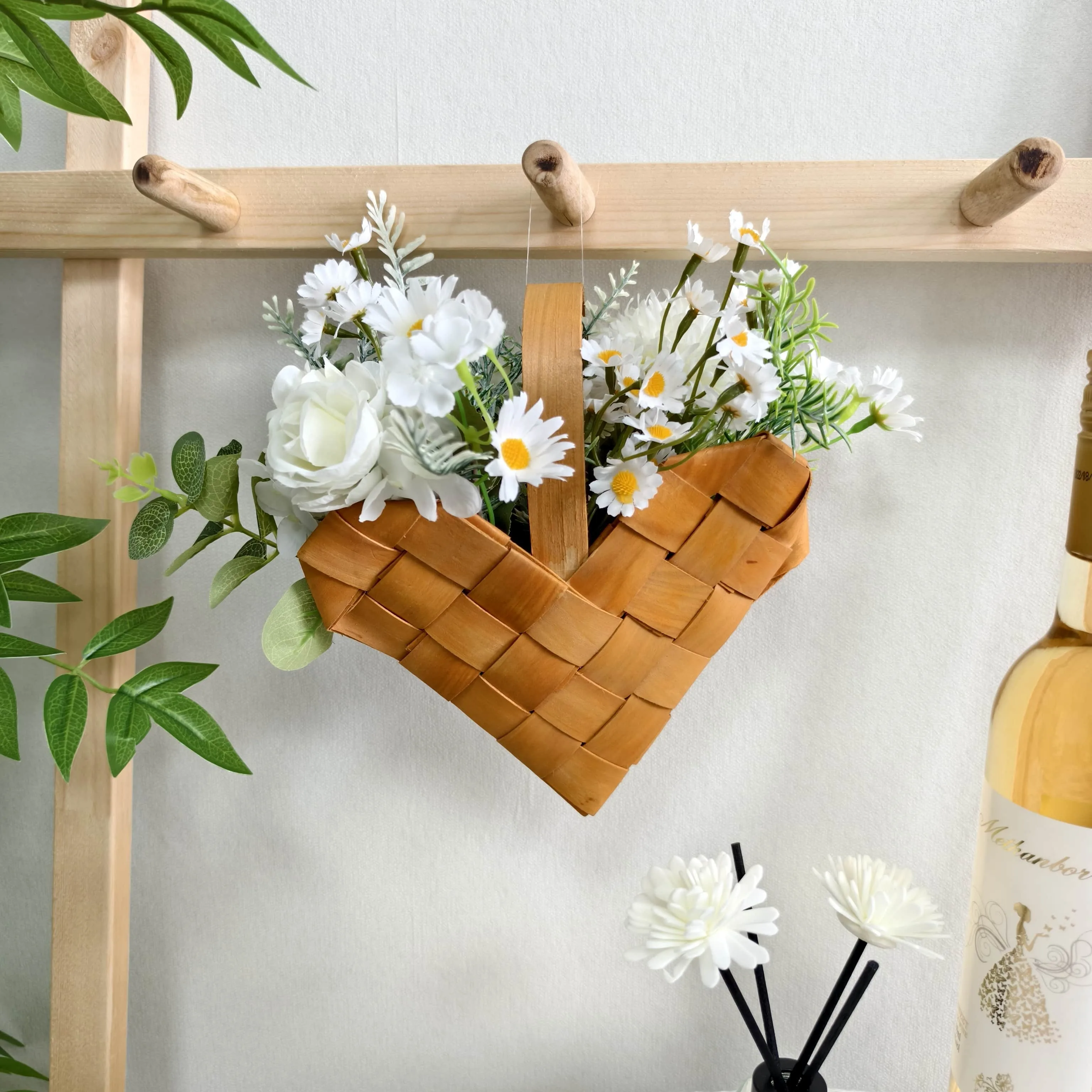 Heart shape Wooden Wall flower Basket 1