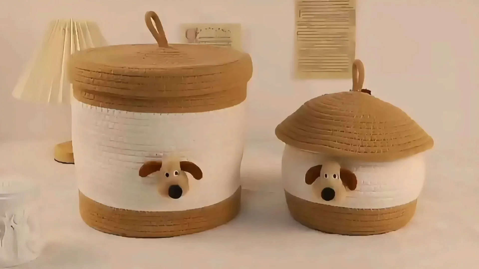Desktop children cartoon Cotton Rope Basket with a cover- snacks collection basket 1