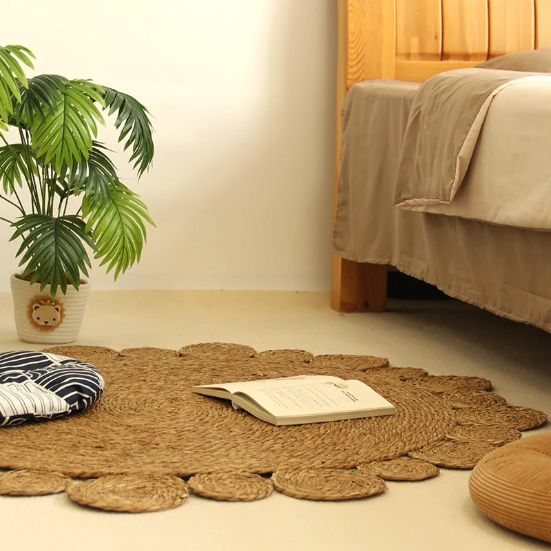 Basket Gem  unique design round shape natural Straw Rug   Home decoration rug 1