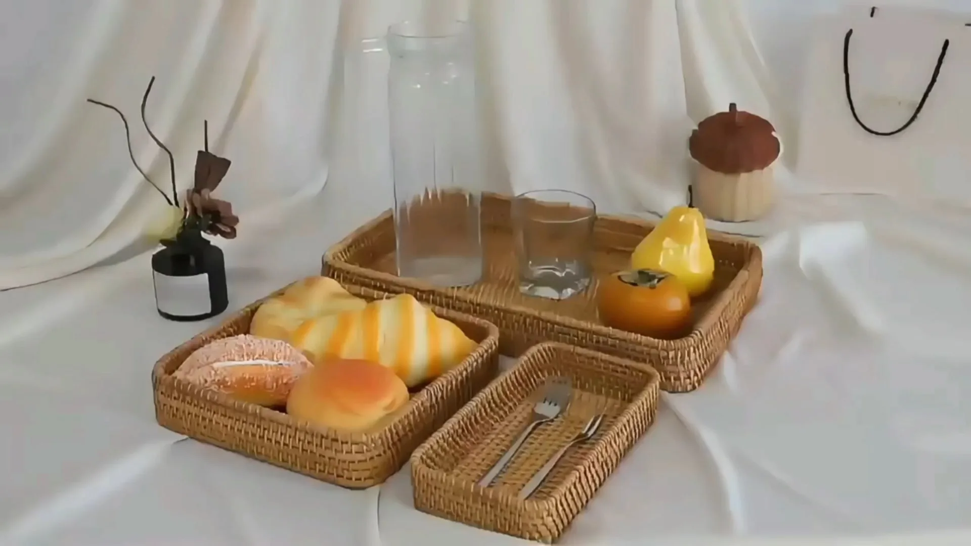 Square shape various sizes pastoral style Rattan Tray -fruit tray-Basket Gem 1