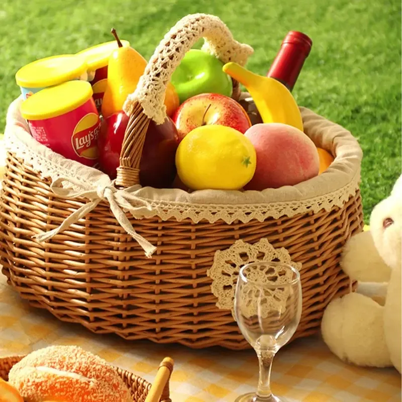 Cesta de piquenique de salgueiro estilo pastoral - cesta de lanche e frutas Suporte OEM e ODM 1