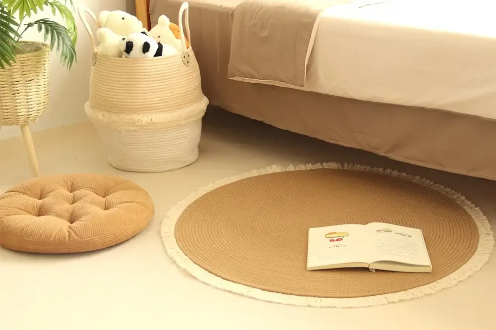 Round shape cotton rope rug with fringe decoration and various sizes 1