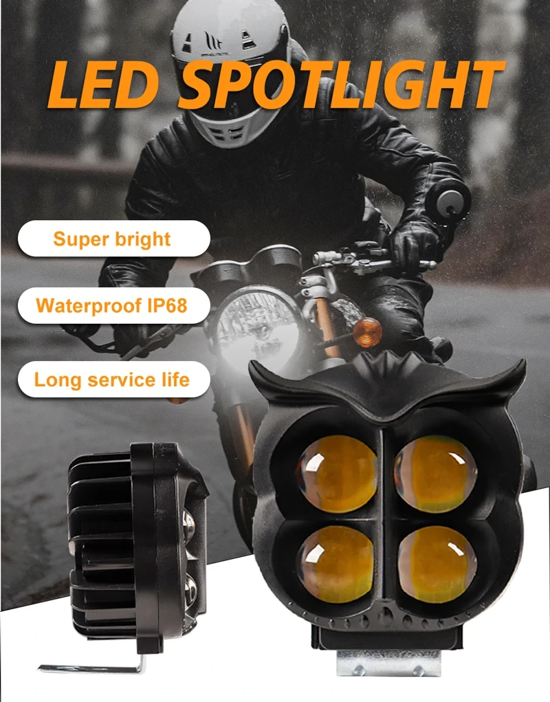 Baobao 4 Led Owl Shape Spotlights Fog Lights Hi/low Red Angle Flashing Mode Fog Lamp Car Motorbike Led Led Light For Motorcycle 1