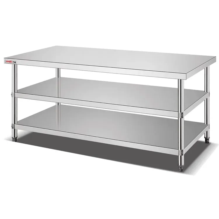 Banco de trabajo doble con estante inferior Banco de trabajo para alimentos de acero inoxidable para restaurante estilo americano ECPBGZT-8050 1