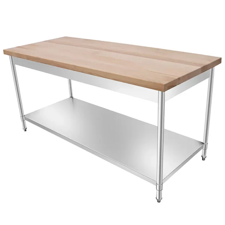 Commercial Kitchen Assembly Stainless Steel Worktops with Wooden Chopping Boards 1