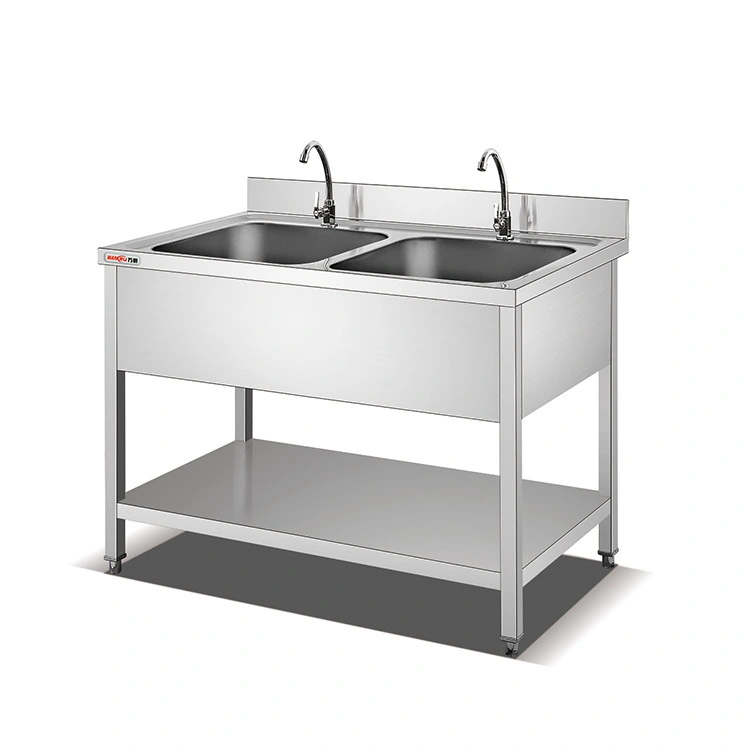 Mesas de fregadero de doble cuenco SS 201 304, banco comercial Industrial de acero inoxidable, mesa de trabajo de fregadero hecha a medida para cocina 1