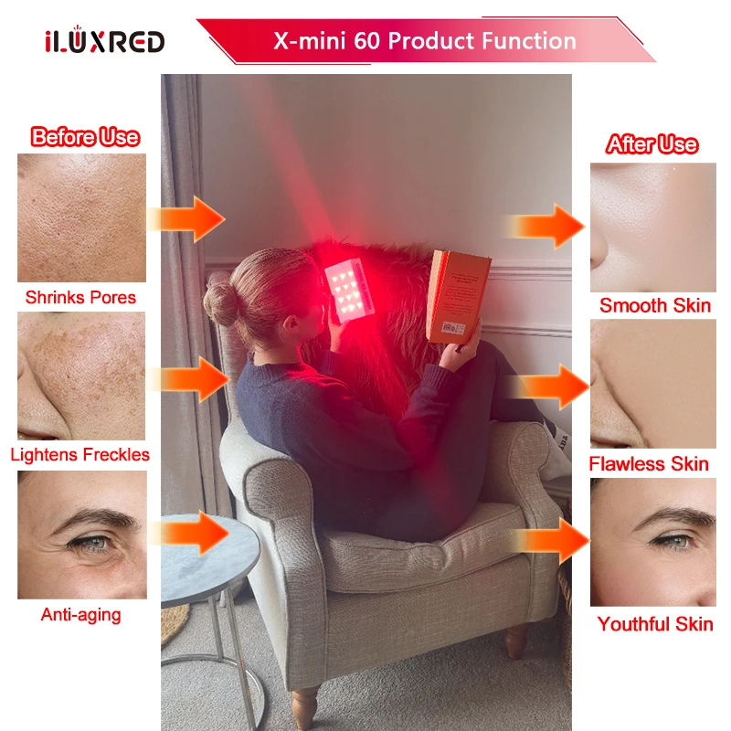 Terapia de luz roja Iluxred Mini60 en la cara 60W 2 Sauna de luz roja de longitud de onda 1