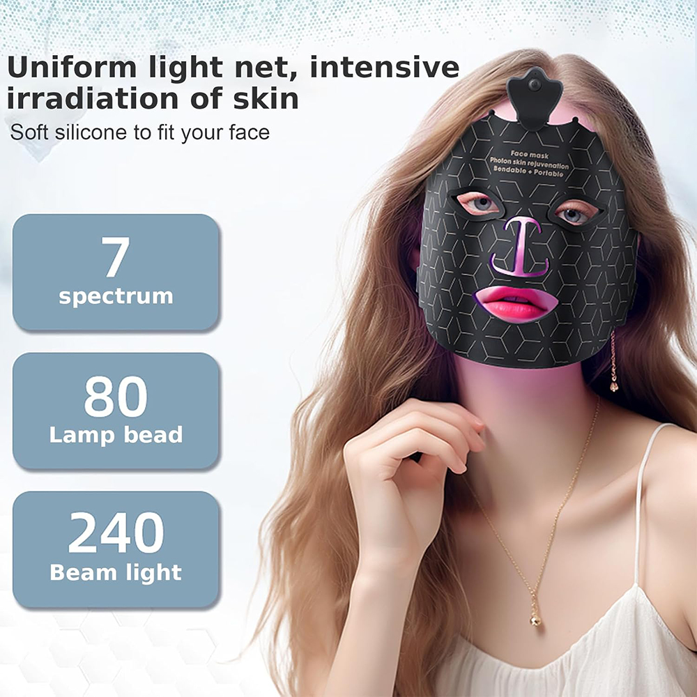 MASK-04 7 Colors Silicone Led Face Mask Facial Neck Red Light Therapy Mask for True Anti-Aging Skincare at Home and Travel 9