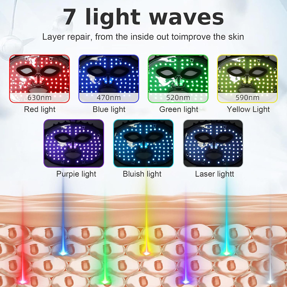 MASK-04 7 Colors Silicone Led Face Mask Facial Neck Red Light Therapy Mask for True Anti-Aging Skincare at Home and Travel 3