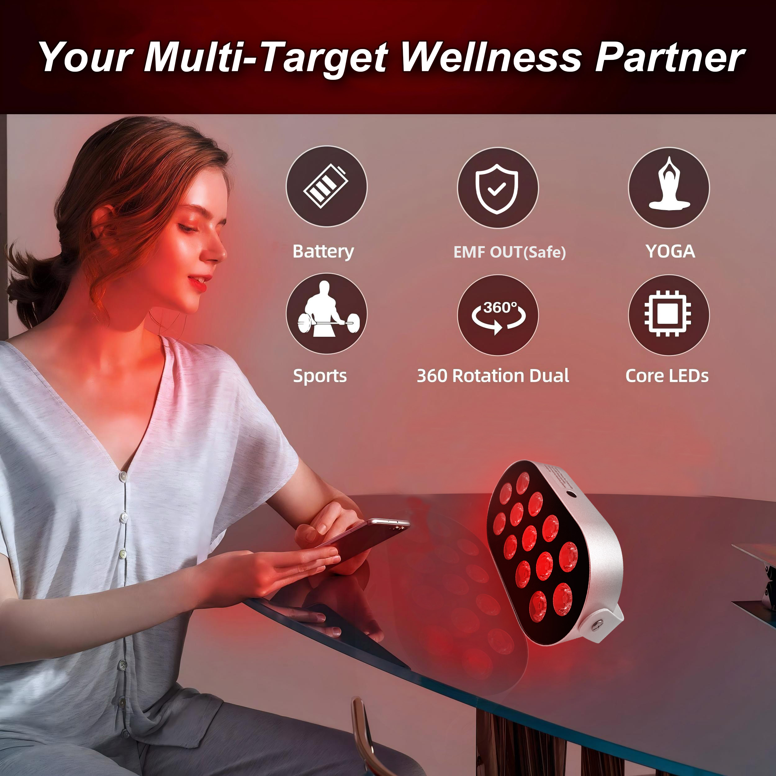 iLUX-MINI60-2 2 wavelength 660NM:850NM red light therapy panel built-in 5000 mAh battery 3