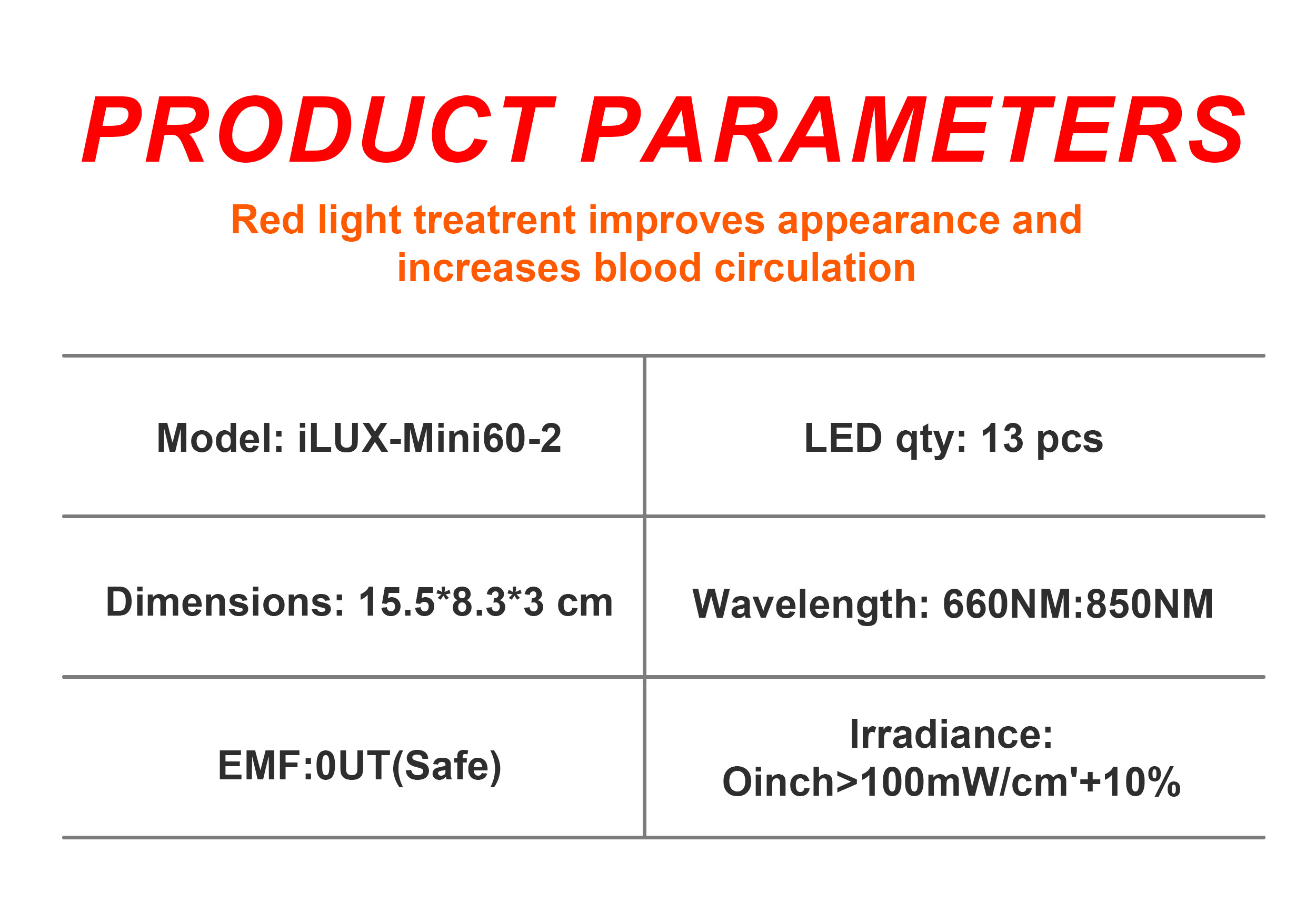 iLUX-MINI60-2 2 wavelength 660NM:850NM red light therapy panel built-in 5000 mAh battery 8