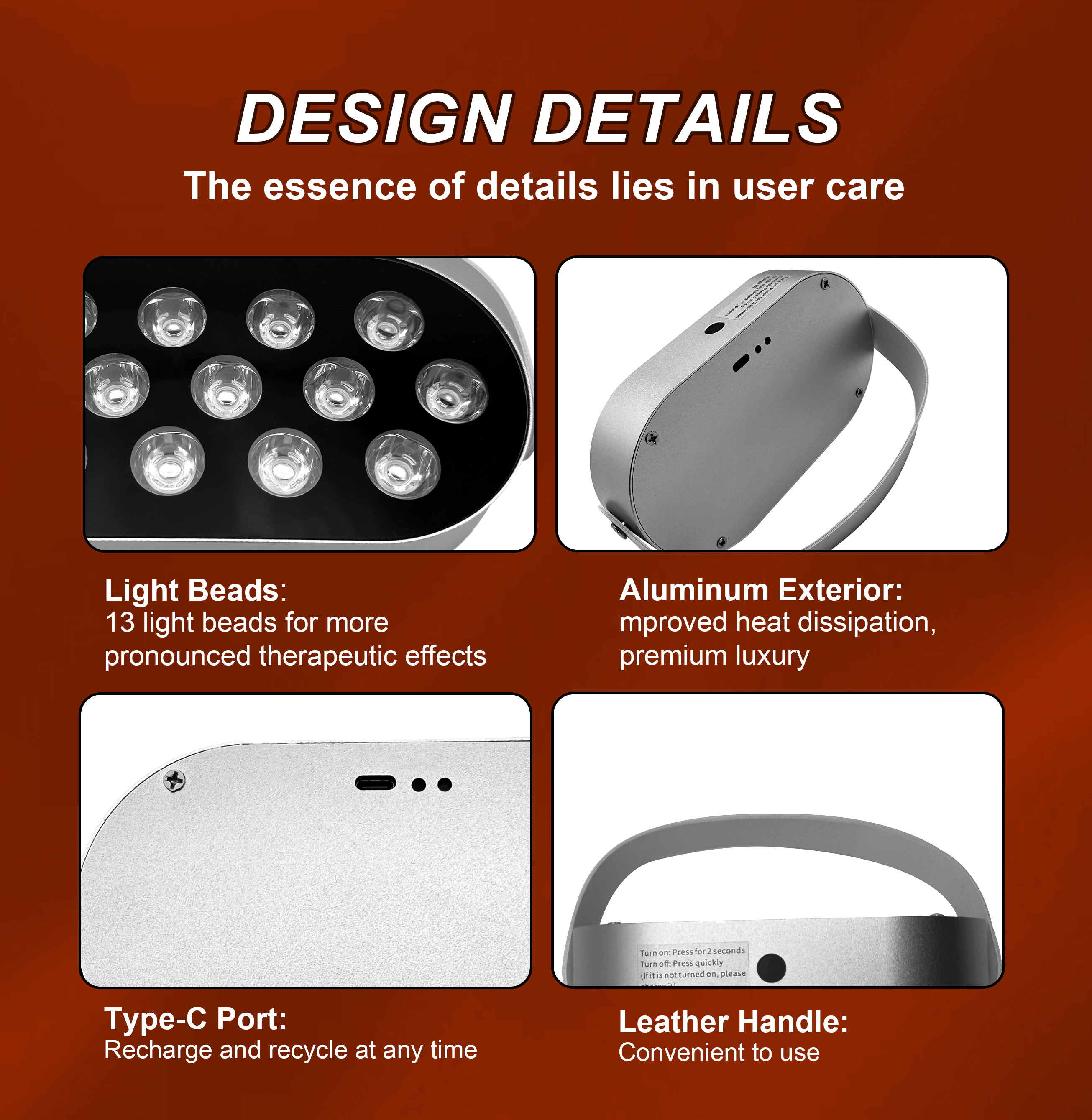 iLUX-MINI60-2 2 wavelength 660NM:850NM red light therapy panel built-in 5000 mAh battery 6