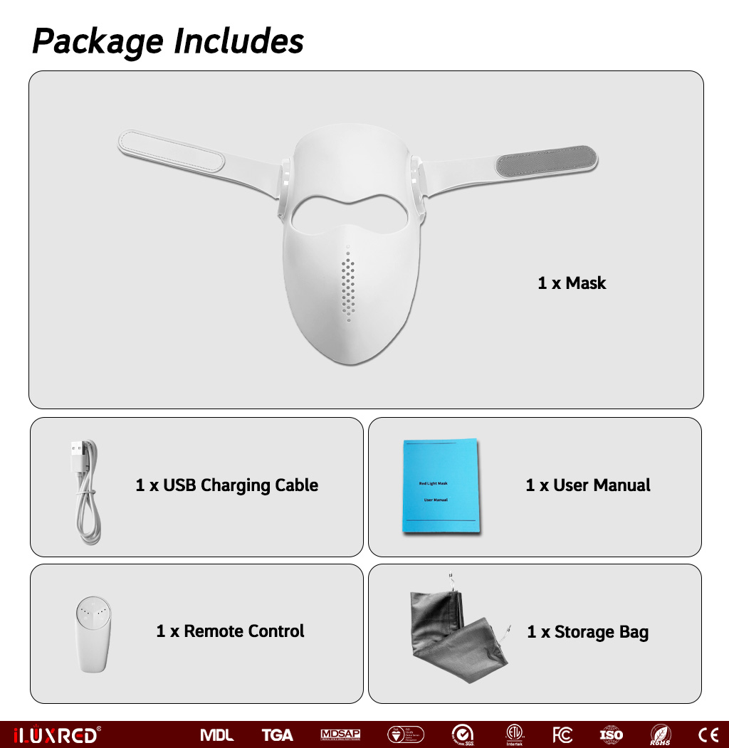 ILUXRED  Portable Soft Silicone LED Laser Red Light Face Mask 460/660/850/1064nm Photon Therapy Hand Held EU/US Plug Skin Care 8