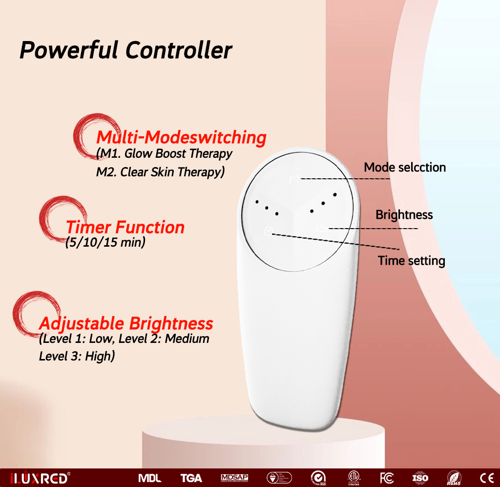 ILUXRED  Portable Soft Silicone LED Laser Red Light Face Mask 460/660/850/1064nm Photon Therapy Hand Held EU/US Plug Skin Care 7