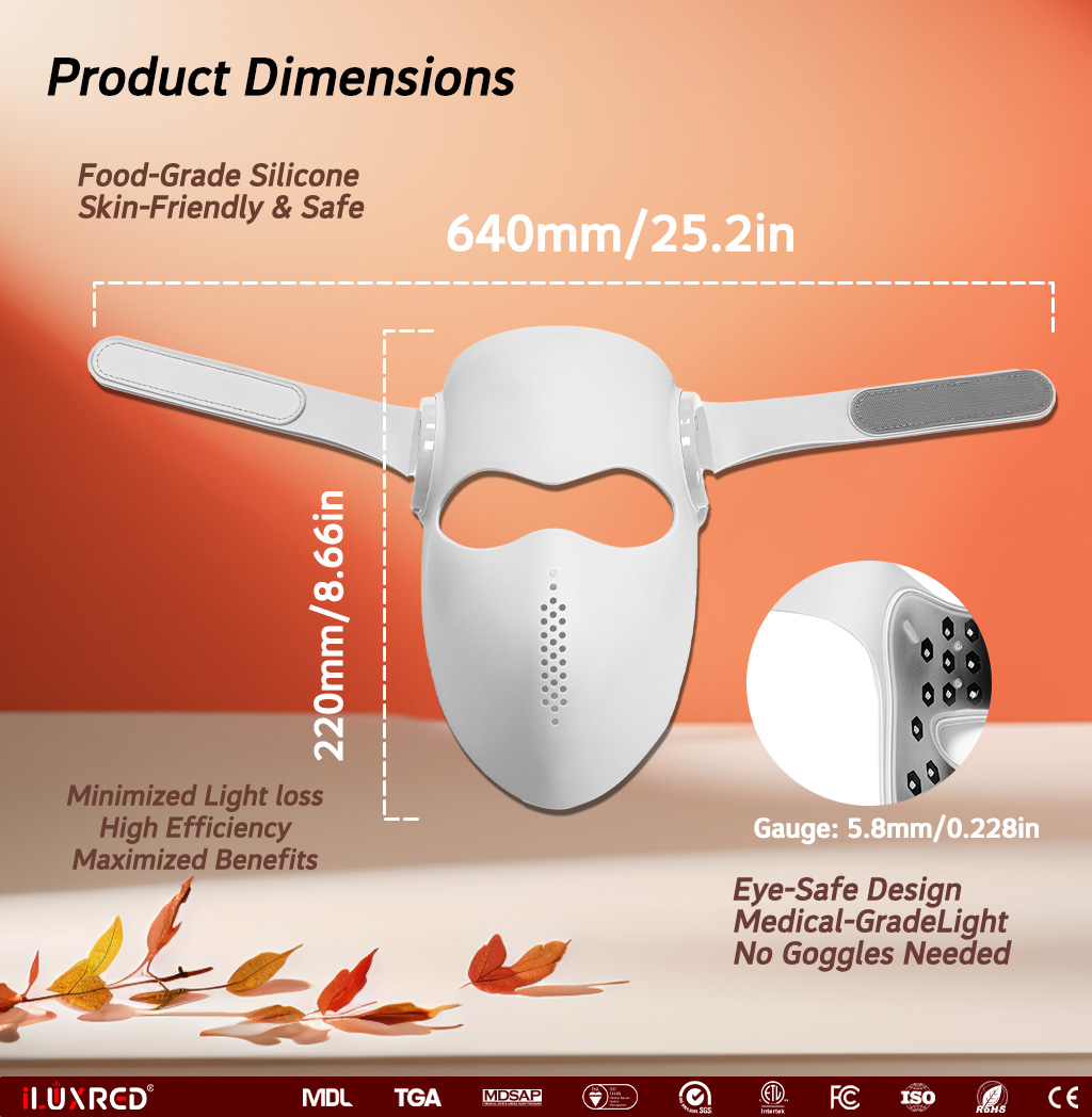 ILUXRED  Portable Soft Silicone LED Laser Red Light Face Mask 460/660/850/1064nm Photon Therapy Hand Held EU/US Plug Skin Care 5