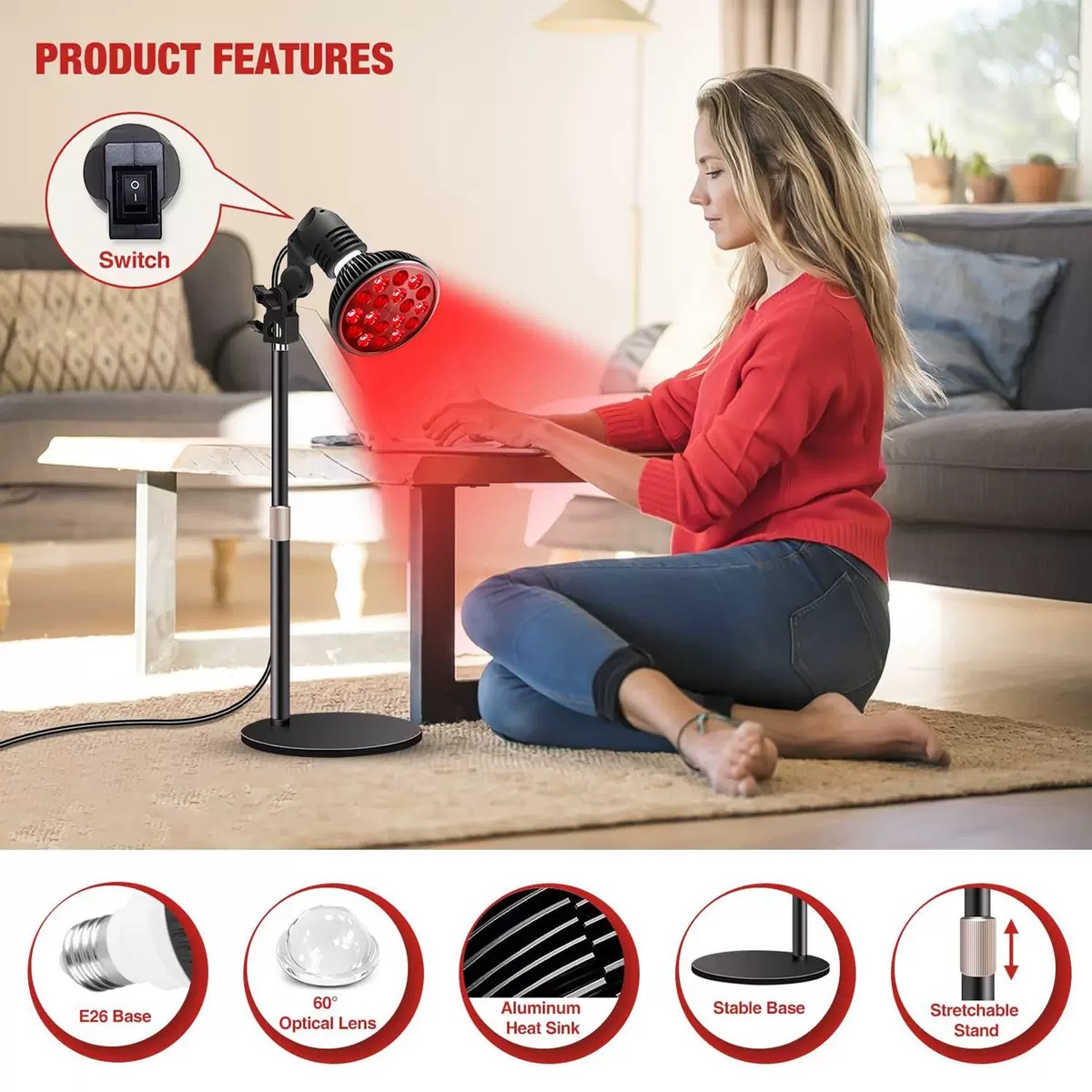 iLUXRED Lámpara portátil de terapia de luz roja PDT de 54 W, 660 nm, 850 nm, 18 bombillas de belleza 6