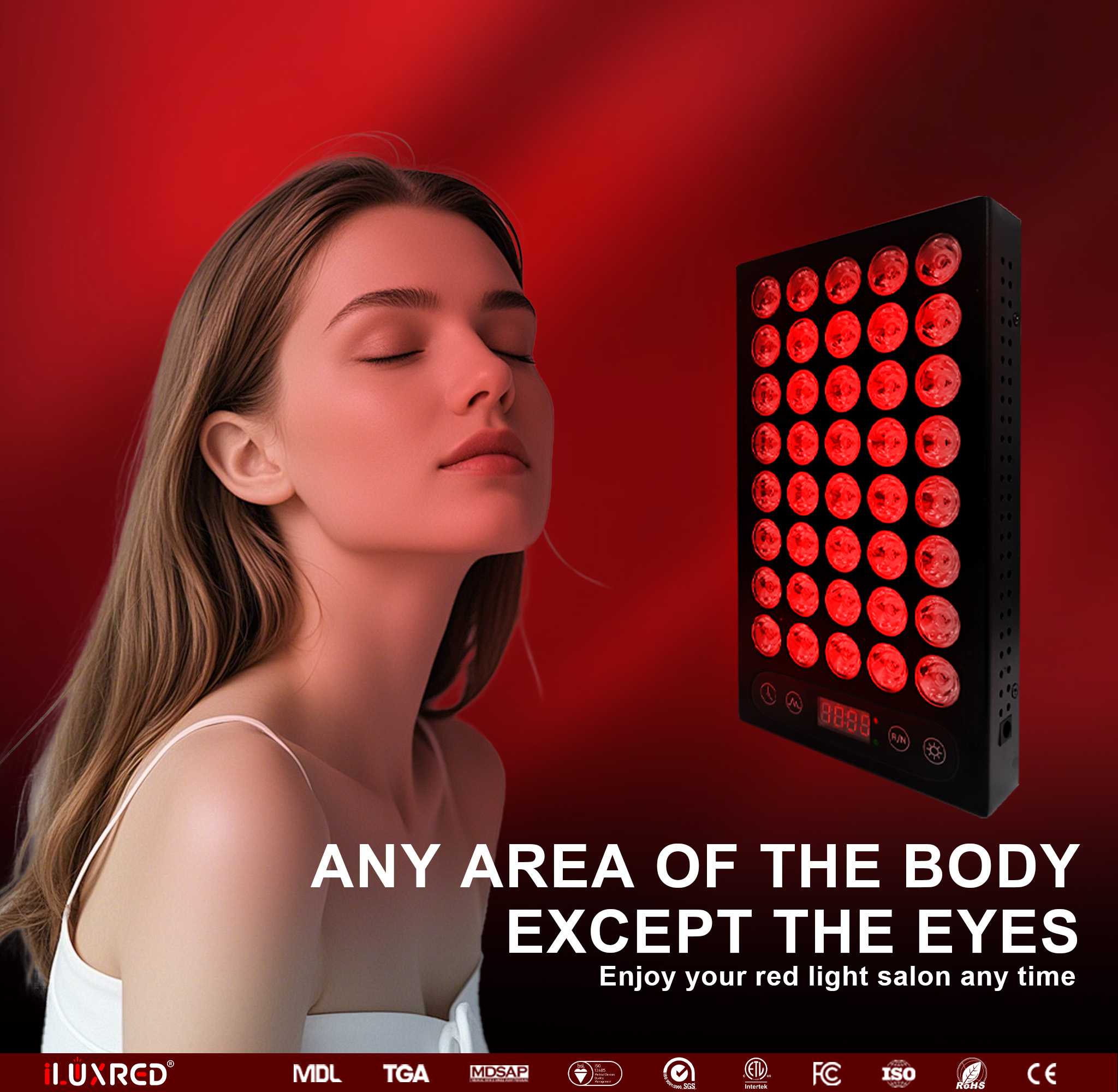 Panel de terapia de luz roja iLUXRED ST200-2 de alta irradiancia con chips duales de 5 longitudes de onda y pulso para el cuidado de la piel 3