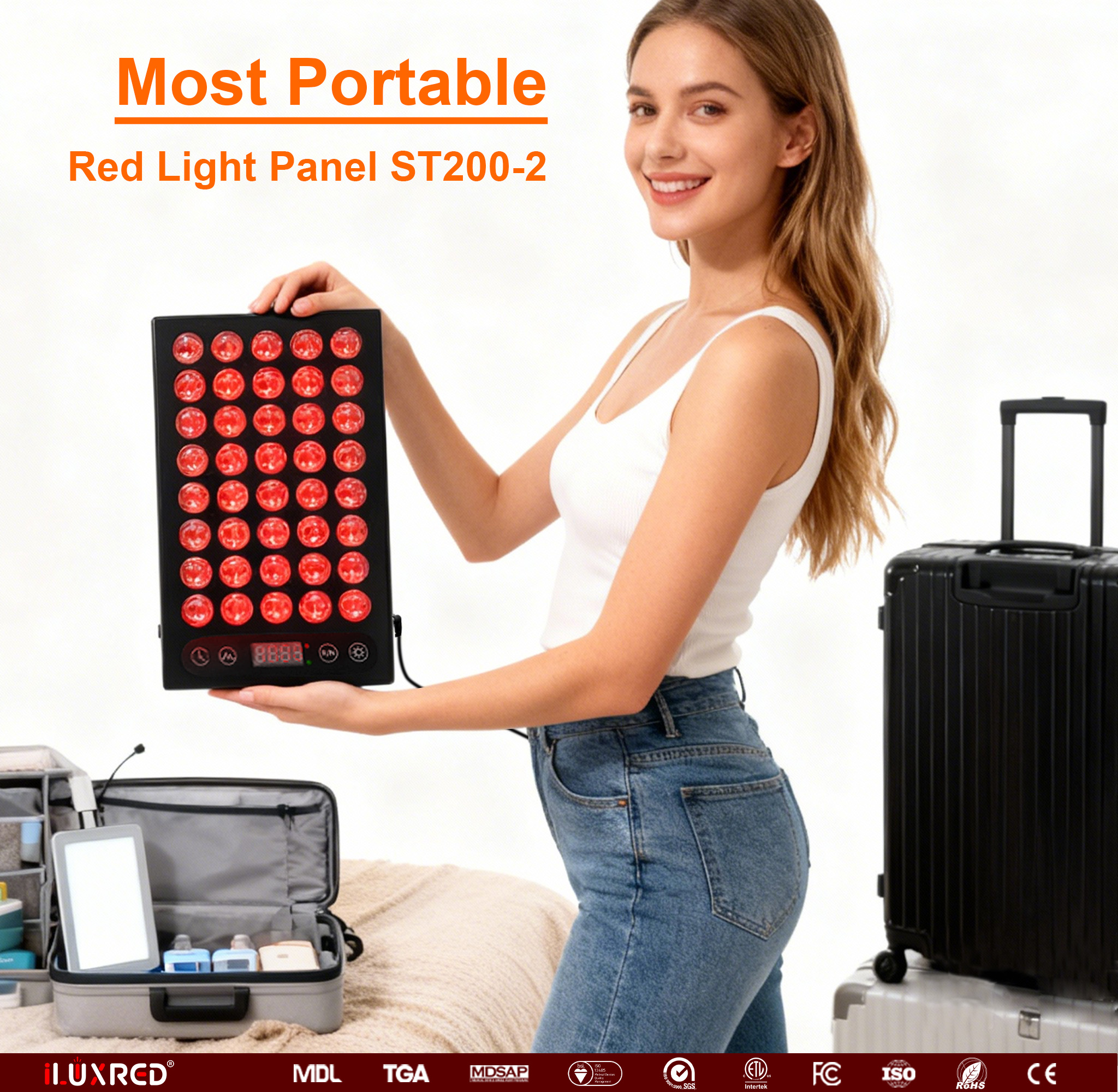 Panel de terapia de luz roja iLUXRED ST200-2 de alta irradiancia con chips duales de 5 longitudes de onda y pulso para el cuidado de la piel 15