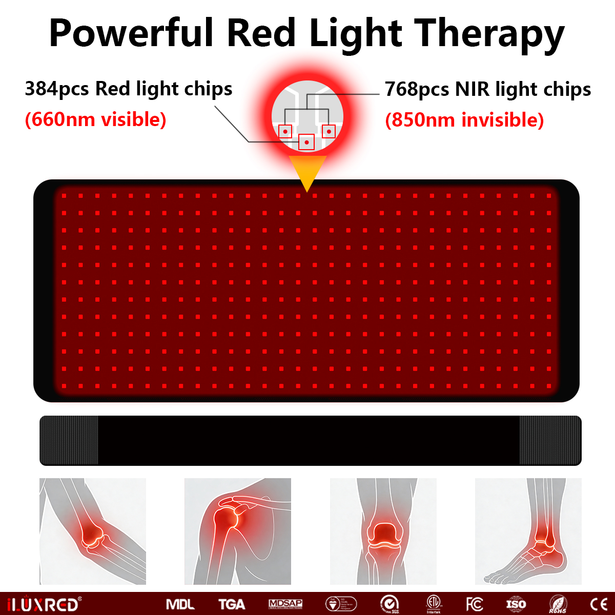 Cinturón de terapia de luz roja iLUXRED con LED infrarrojo para la cintura, 660 Nm, 850 Nm, masaje con calor, portátil, para uso doméstico. 6