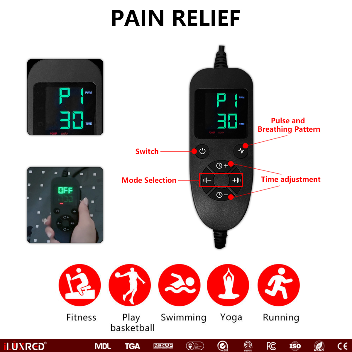 Cinturón de terapia de luz roja iLUXRED con LED infrarrojo para la cintura, 660 Nm, 850 Nm, masaje con calor, portátil, para uso doméstico. 8