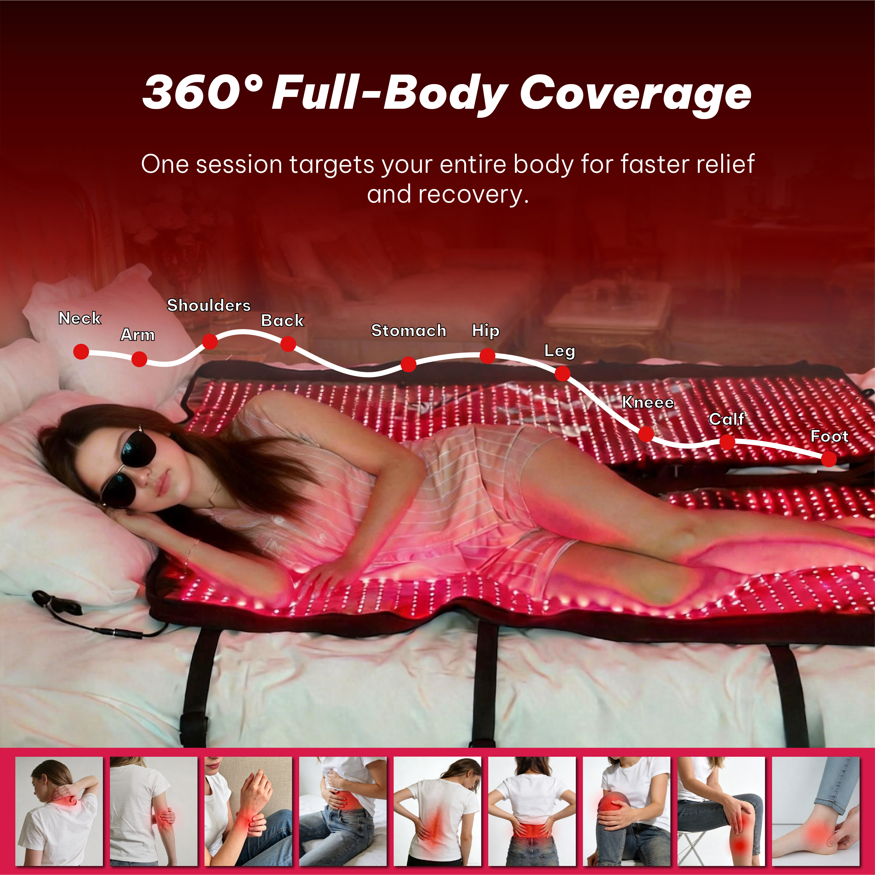 Manta de terapia de luz roja pulsada iLUXRM-2576 para cuerpo completo, 10 Hz, 40 Hz, alivio del dolor, 660 nm, 850 nm, LED, bolsa de dormir con terapia de luz roja 7