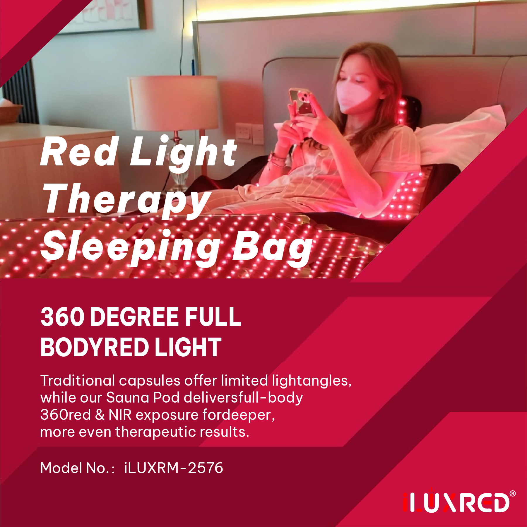 Manta de terapia de luz roja pulsada iLUXRM-2576 para cuerpo completo, 10 Hz, 40 Hz, alivio del dolor, 660 nm, 850 nm, LED, bolsa de dormir con terapia de luz roja 5